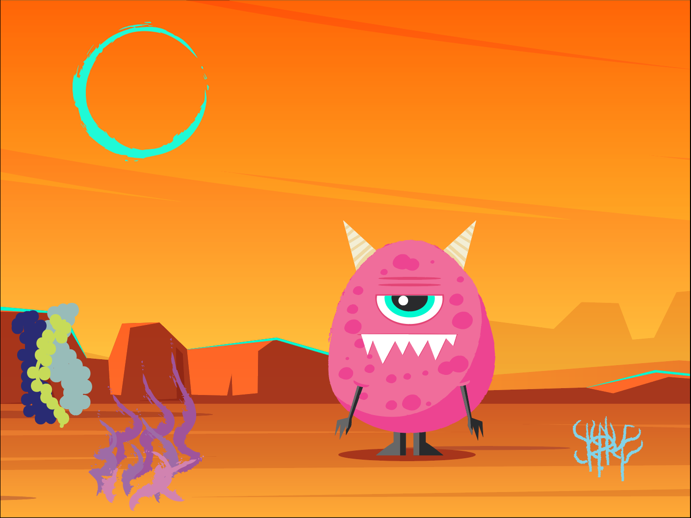 alien standing in desert landscape