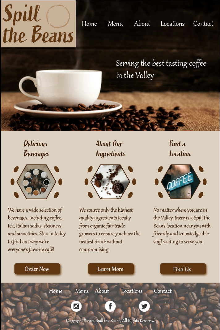 cafe website mockup