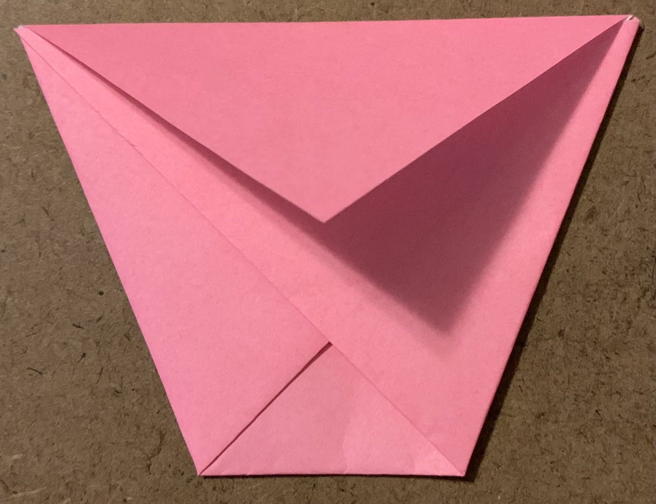 final origami cup shape with back top flap folded down