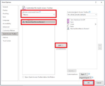 assign macro to new quick access icon