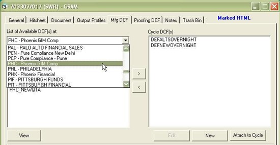 selecting PHC-Phoenix GIM Comp from DCF drop-down