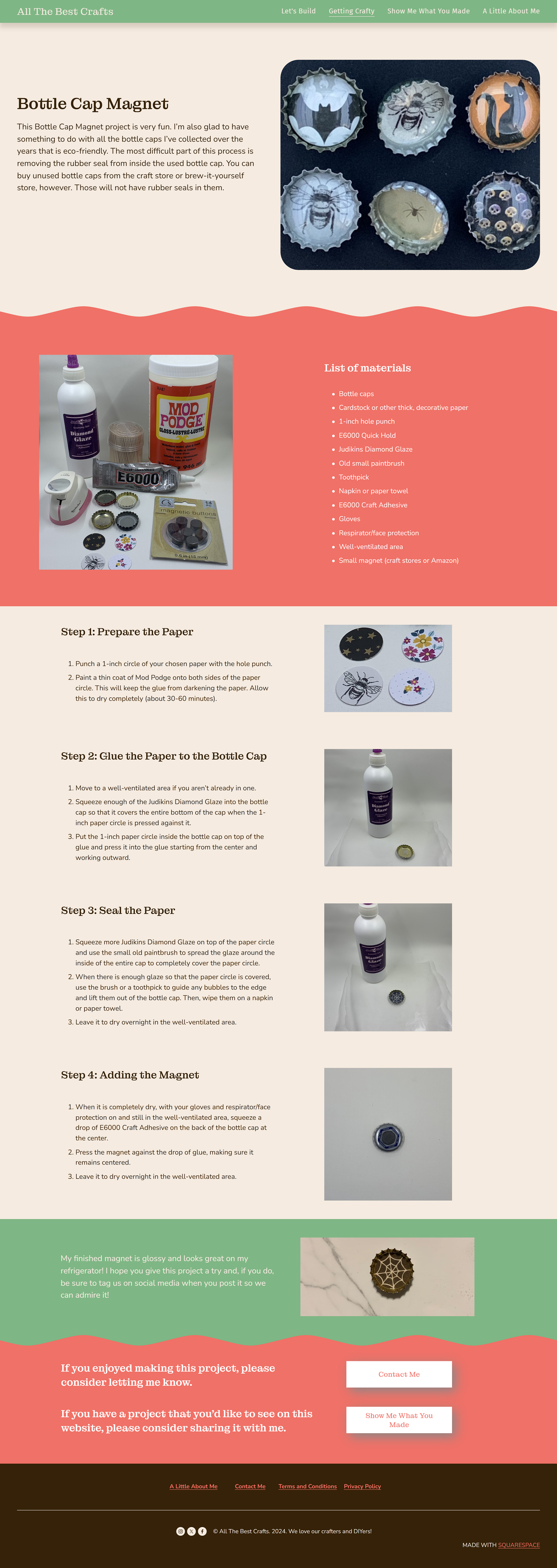 Squarespace bottle cap project page sample