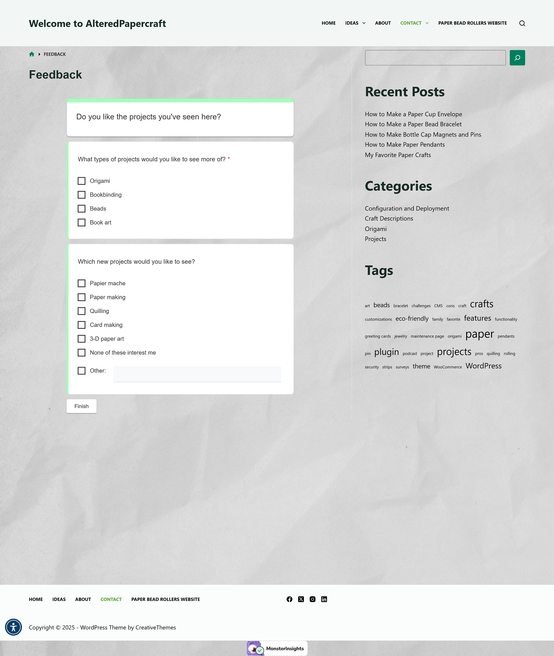WordPress Feedback page sample