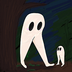 drawing of two fresno nightcrawlers at night in a forest
